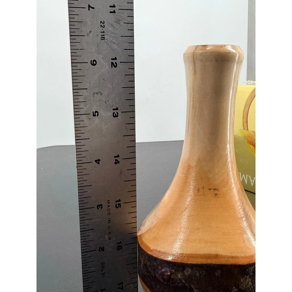 B. W. Jones Signed Live Edge Wood Bud Vase Natural Bark Artisan‎ Decor 6.5in